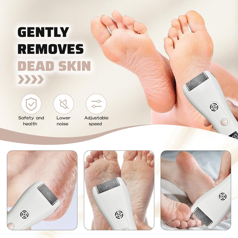 Electric Callus Remover for Feet with Vacuum,16-in-1 Professional Pedicure Tools Foot Care Kit, Foot Scrubber Electric Feet File Pedi for Hard Cracked Dry Dead Skin, Battery Display 8019 White - BeesActive Australia