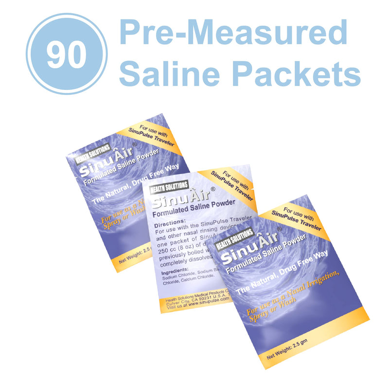 Health Solutions SinuAir 2.5 Gram Saline Packets - Sodium Chloride with Potassium & Calcium, Salt Solution Powder Refill Packs for Nasal Irrigation Machine, 90 Packets 90 Servings - BeesActive Australia