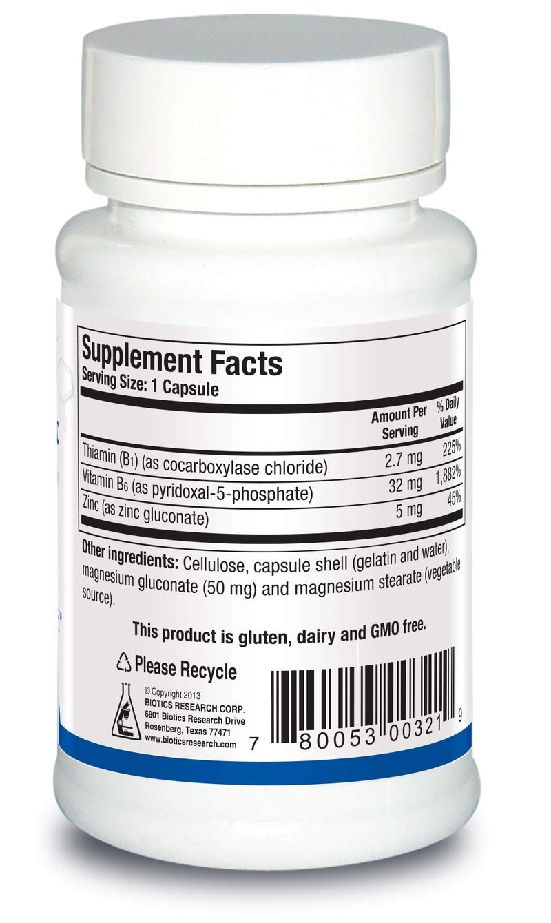 Biotics Research B6 B1 Plus Zinc Supplies Active Forms of B Vitamins, 5mg of Highly bioavailable Form of zinc, Aids in Activity of Over 300 Different zinc Dependent enzymes 90 Capsules