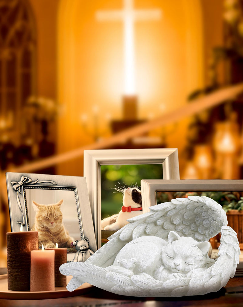 NETONDA Cat Angel Memorial Stone Tombstone Cat for Outdoor Animal Gravestone Polyresin Cat Figure Garden Beautiful Keepsake Home Grave Decoration Decoration (Pure White) Small Cat - BeesActive Australia