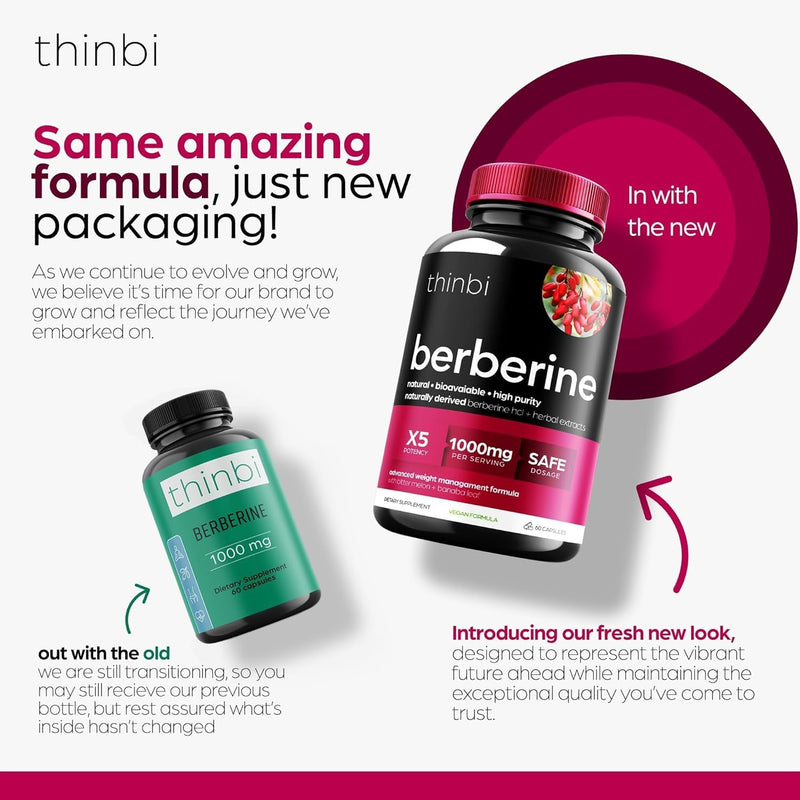 Berberine Supplement 1000mg Potent Botanical Capsules for Weight Management Support with Bitter Melon Fruit and Banaba Leaf Extract - HCl from Indian Barberry Extract - 30 Servings -Thinbi 100 Count (Pack of 1) - BeesActive Australia