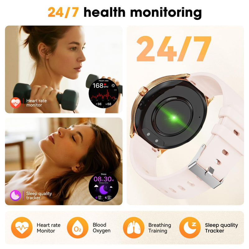 Smart Watch, 1.75" AMOLED Smartwatch for Men Women(Answer/Make Call), Fitness Activity Tracker Heart Rate/Sleep Monitor/Pedometer, IP68 Waterproof, 100+ Sport Modes Smart Watches for Android iPhone Pink - BeesActive Australia