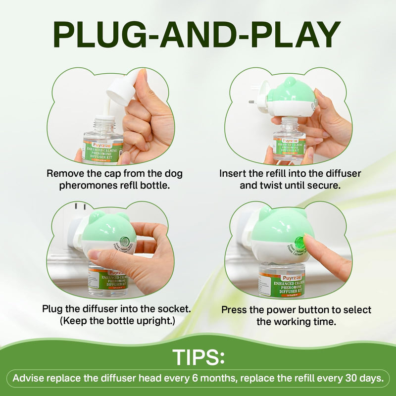puyrzoe 6 Refills - Dog Calming Pheromones Refills with Three Timing Functions, 6-IN-1 Dog Calming Plug In Kit, 180-Day Dog Calming Diffuser Support Anxiety, Stress, and Relaxation for Dogs