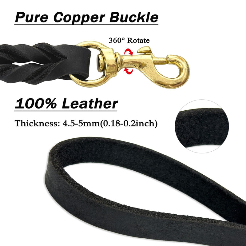 Guiding Star Leather Dog Leash 6ft, Dog Leashes for Large Dogs Heavy Duty, Soft Braided Handmade Leather Training Leash for Large & Medium Dogs (6ftx3/4inch, Black) 6ft x 3/4 inch - BeesActive Australia