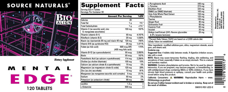 Source Naturals Mental Edge - Brain Boosting Supplement*- 120 Tablets 1 120 Count (Pack of 1)