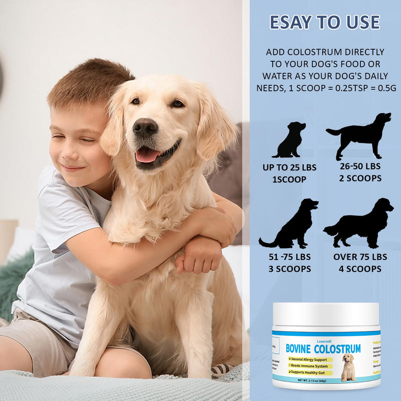Bovine Colostrum for Dogs Gut & Immune Health - 120 Days Large Dogs Bovine Colostrum Powder - Premium Dog Supply for Seasonal Allergies, Immune System Booster & Digestion Support Supplement