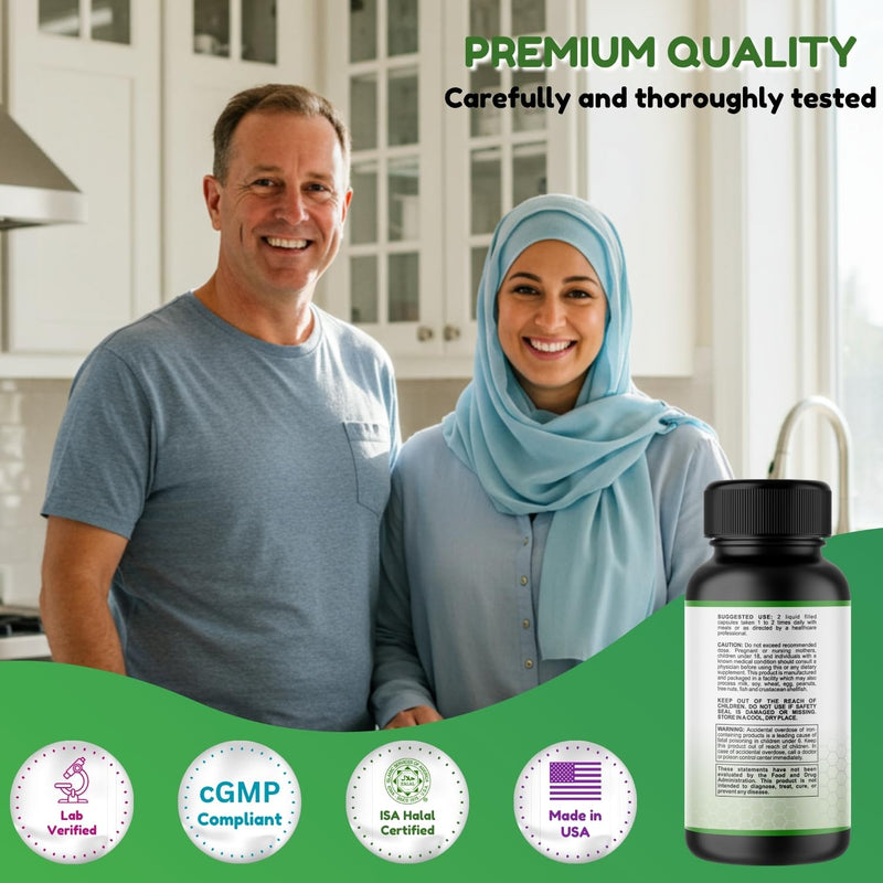 SHIFAA NUTRITION Halal Multivitamins for Women, Men & Adults, 30 Servings | Iron, Vitamin A, B6, B12, Biotin, Niacin, C, D3, E, Zinc, Calcium, Folic Acid, CoQ10 | Halal Vitamins 60 Count (Pack of 1)