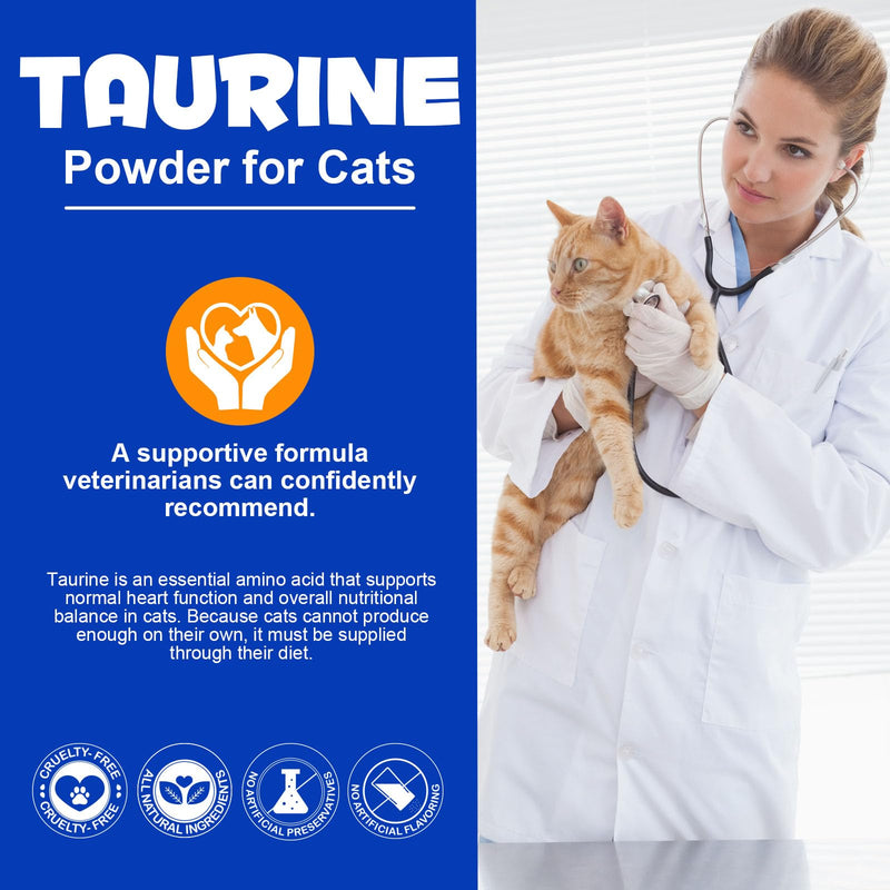 Taurine for Cats, Pure Taurine Powder Supplement for Cats, Supports Heart, Vision Health & Immune System, Odorless & Easy to Mix with Wet & Dry Food, 200g