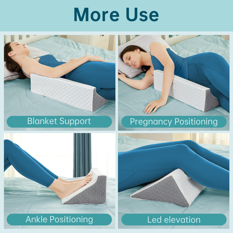 Side Wedge Pillow for Sleeping - Bed Wedge Pillow Body Positioner for Back Support, Suitable for Pregnancy/Postoperative Back Pain, Pillows for Side Sleeper White & Gray 20 Inch Length - BeesActive Australia
