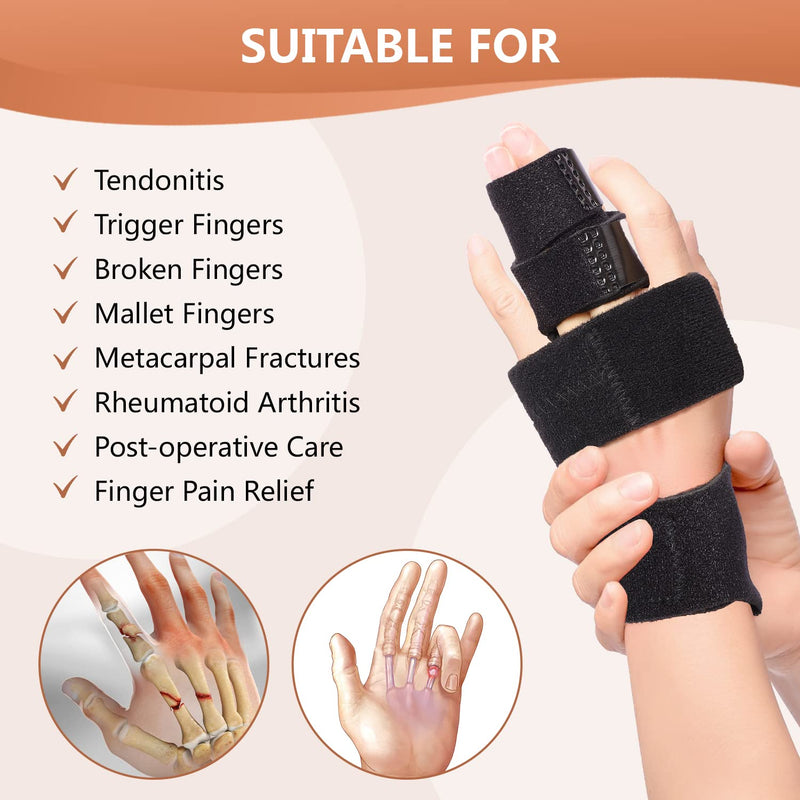 2 Finger Splint, Adjustable Finger Brace, Finger Metal Support for Broken Fingers, Mallet Finger Splints, Trigger Finger Straightener, Arthritis, Pain Relief, Injury, Fracture, Sprains(S/M) S/M