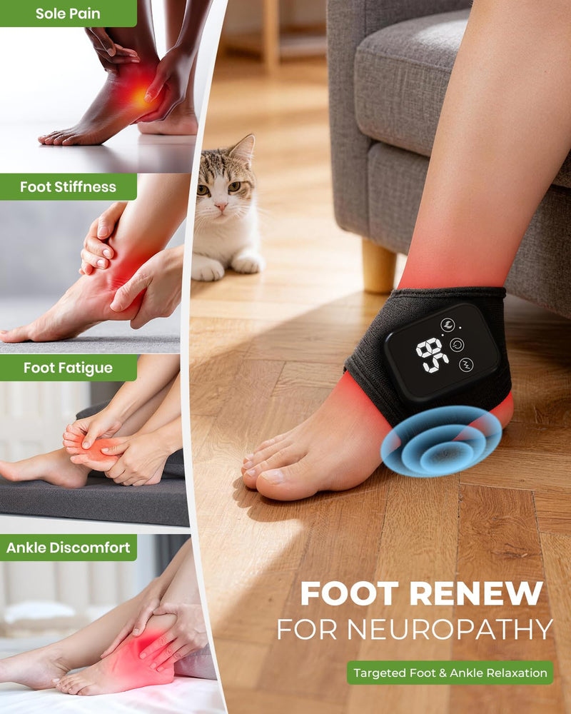 Foot Renew Triple Method Massager, 3 in 1 Cordless & Portable Foot and Ankle Massager with 3 Vibration Modes & 3 Heat Levels, for Heel, Arch, and Ankle Comfort & Relief for Home/Office/Travel (2PCS) 2PCS