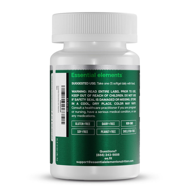 Essential Elements Vitamin D3 5000 IU - Softgels with Olive Oil - Bone, Muscle, & Immune Support - 90 Count 90 Count (Pack of 1)