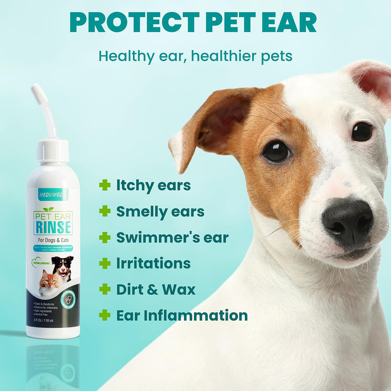 MEDUWEDU Pet Ear Care Set – Ear Cleaning Solution + Cotton Swabs for Dogs & Cats