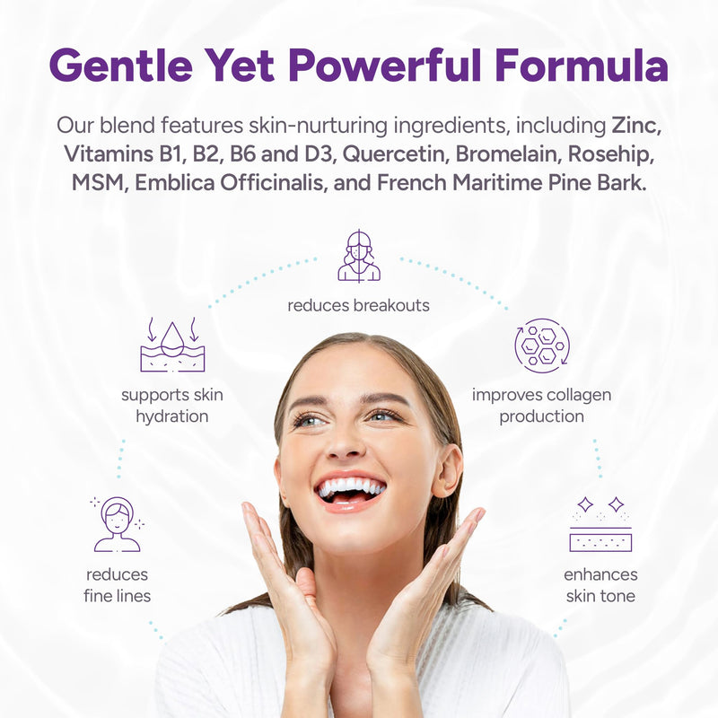 Clear Skin Supplement | Skin Barrier Hydration & Clear Complexion Support with Vegan Ceramides, Zinc, Vitamin D3, B6, Riboflavin & Thiamine | Vegan Capsules | 30-Day Supply