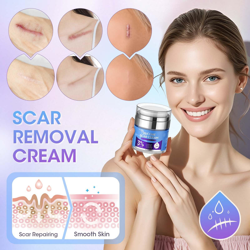 Silicone Scar Cream for Surgical Scars, 3% Dimethicone Complex Silicone Scar Gel for Old & New Scars, C-Section, Pregnancy, Acne, Injury, Keloids, Burns, Non-Irritating Scar Removal Cream(55ML) 55ML - BeesActive Australia