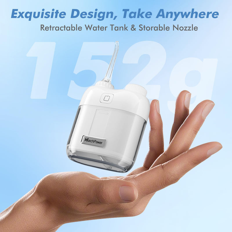 Portable Water Flosser for Travel, Mini Water Flosser with 3 Cleaning Modes, Foldable Water Tank, Long Battery Life & IPX7 Waterproof, Ideal for Home & On-The-Go Oral Care