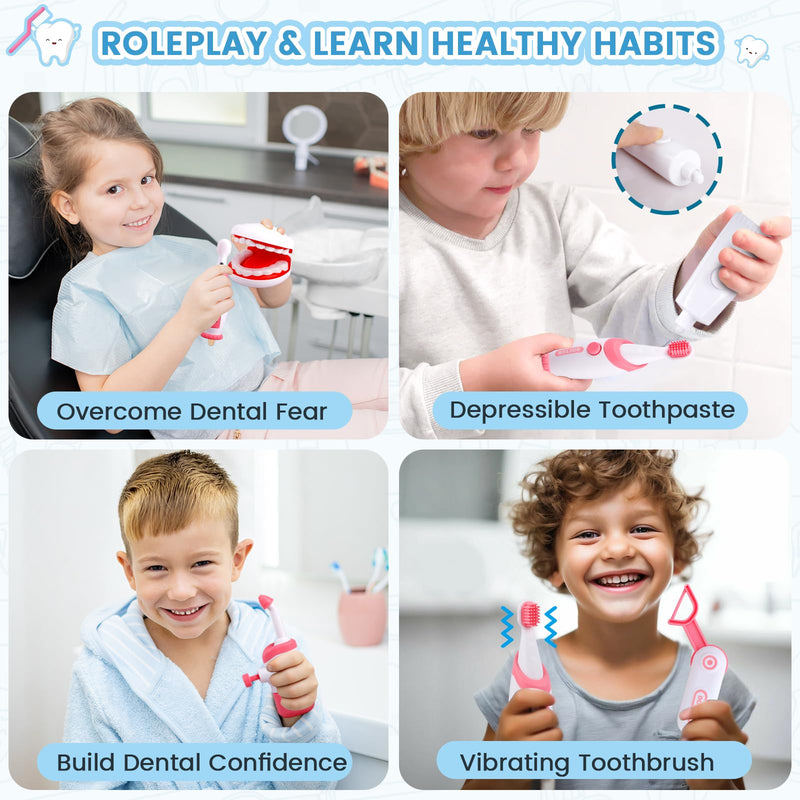 Dentist Play Set for Kids Ages 3-8, 26PCS Realistic Pretend Dental Toy Kit with Teeth Cleaning Tools, Doctor Costume & Learning Guide. STEM Educational Toys, Toddler Medical Kit for Boys & Girls Gifts Dentist Kit - BeesActive Australia