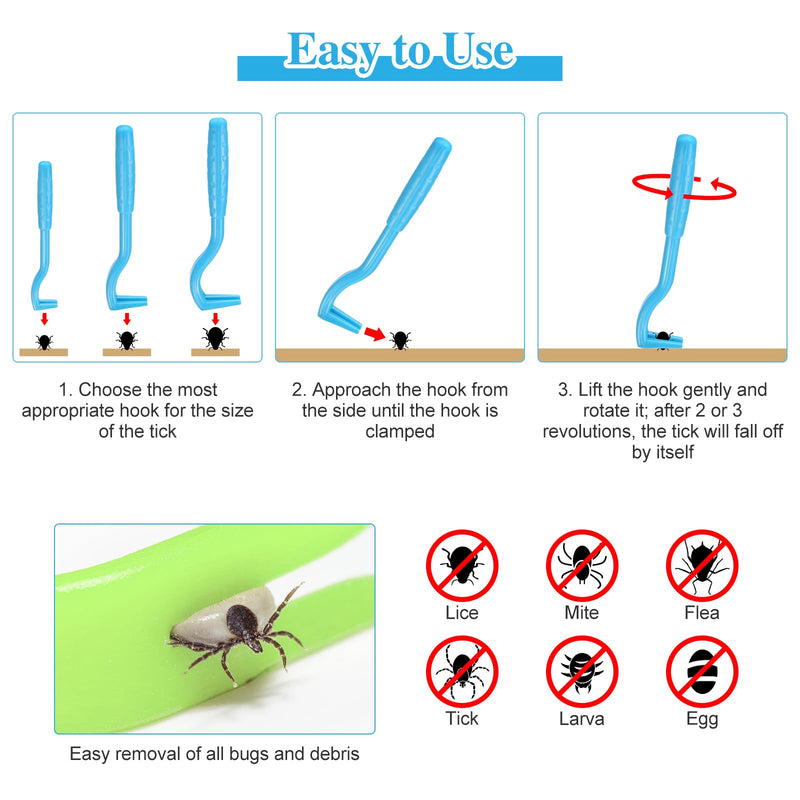 Coptiner Set of 6 Tick Hooks 3 Sizes Tick Tongs Tick Remover Simple and Safe Tick Lever Tick Protection for Dogs, Cats, Horses and People Alternative to Tick Tweezers (Green, Blue) - BeesActive Australia