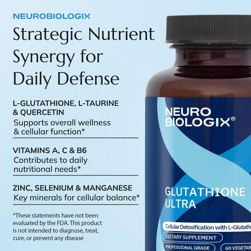 Neurobiologix Glutathione Ultra, Antioxidant Complex, 60 Capsules | Vitamin C, A, B2, B6, Zinc, Selenium & Manganese, Taurine & Quercetin, Gluten-Free