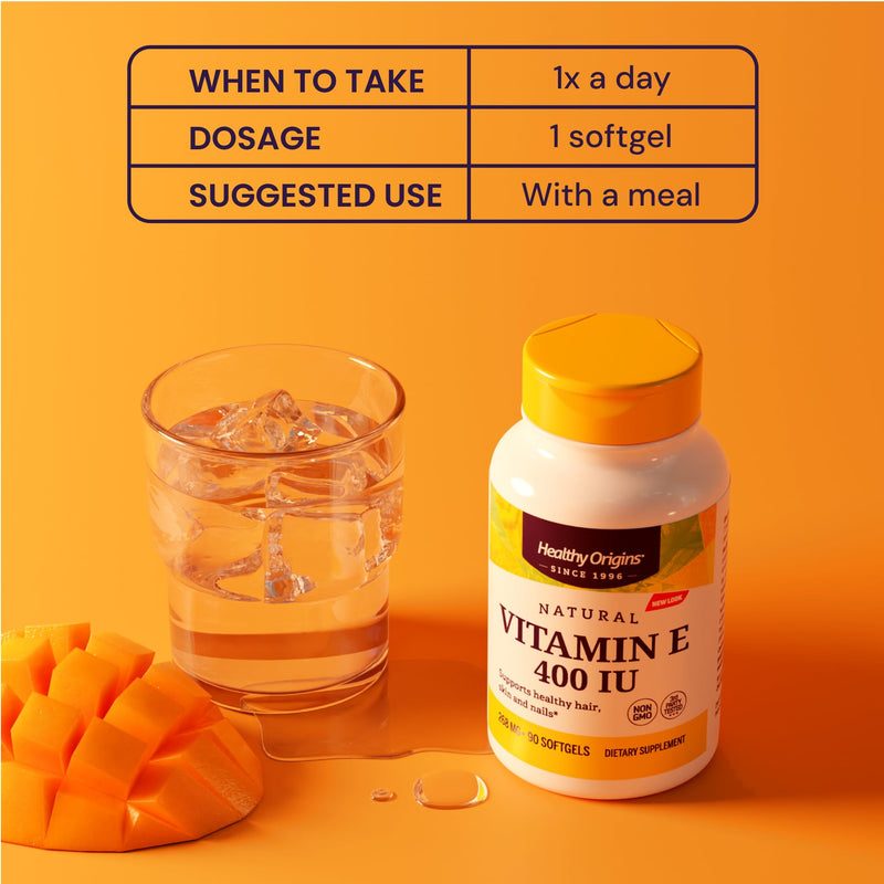 Healthy Origins Vitamin E 400 IU, Natural Mixed Tocopherols, 90 Softgels 90 Count (Pack of 1)