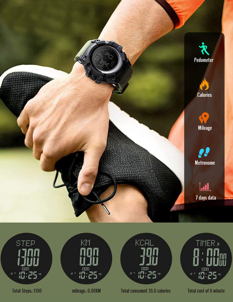 Mens Digital Sports Watch Waterproof Military Outdoor Compass Multifunction Wrist Watch Pedometer Calorie - BeesActive Australia