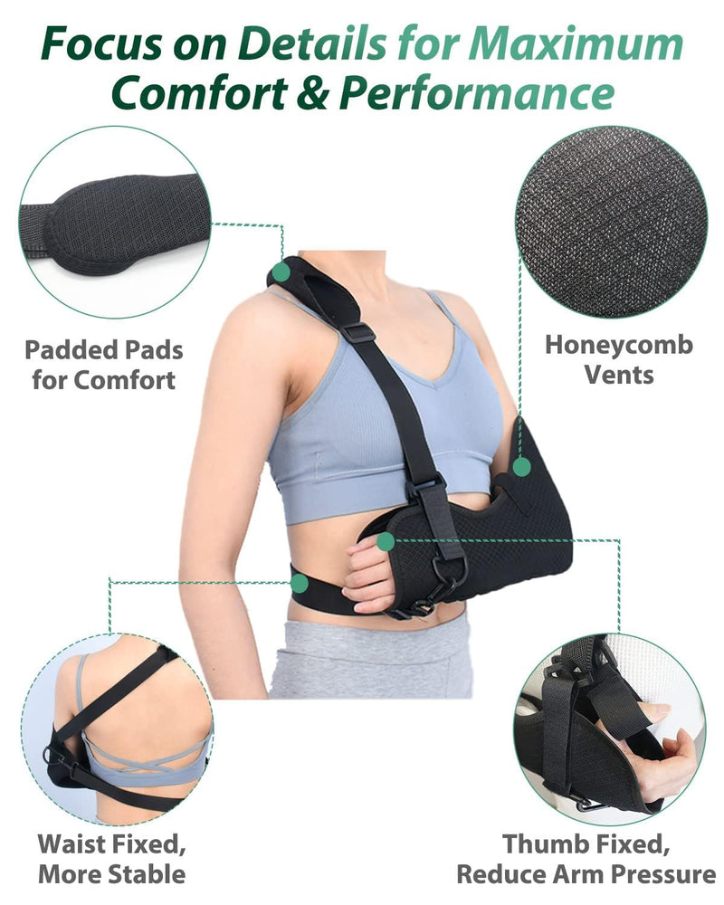 ArmoLine Deluxe Arm Sling Breathable Fabric for Black Broken Arm Bandage for broken wrist shoulder immobilizer (M) M - BeesActive Australia