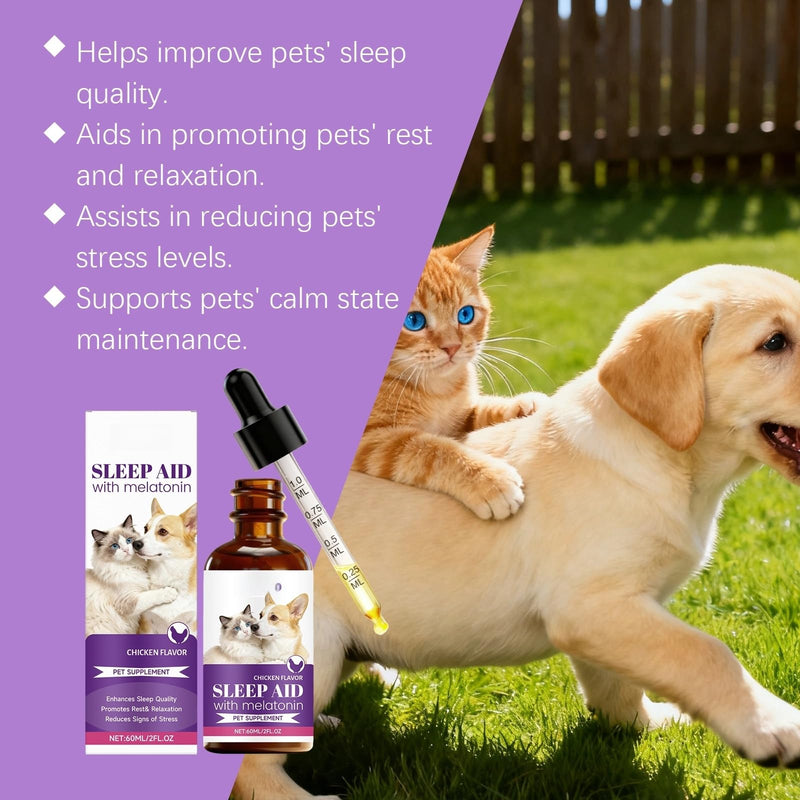 Melatonin for Dogs,Cats Soothing Liquid Sleep Support,Relaxation Aid,Natural Calming Drops for Separation,Thunder & Travel,Bacon Flavour (60ML) 60ML
