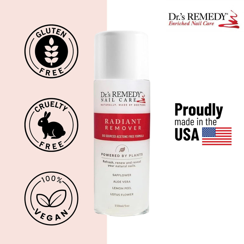 Dr.'s Remedy Organic Nail Polish Remover - Natural and Plant-Based Strengthener for Nails and Cuticles Nontoxic Moisturizing and Hydrating Non-irritating Non-Acetone RADIANT Remover - BeesActive Australia
