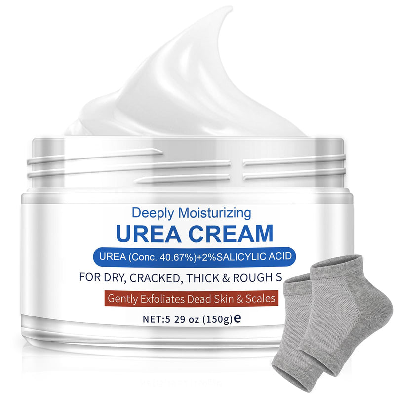 TEAWOO Ultra-Hydrating Urea Cream (Urea Conc. 40.67%), Foot Cream for Dry Cracked Heels and Feet, Pair with Moisturizing Heel Socks for Cracked Heel Treatment, Heel Socks Included (5.29 OZ/150g) Bundle - Foot Cream + Heel Socks - BeesActive Australia