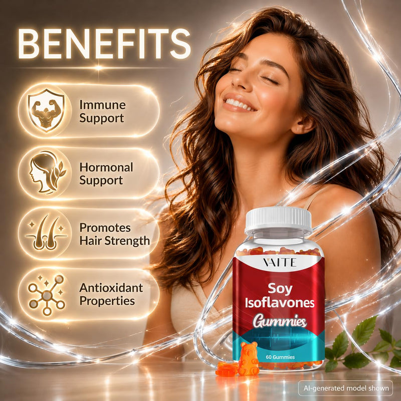 Soy Isoflavones Supplement for Women – Non-GMO Phytoestrogens for Menopause Relief, Hot Flashes, Hormonal Balance, Genistein, Soy with Isoflavones, Bone Health Support – 60 Vegan Chewable Gummies