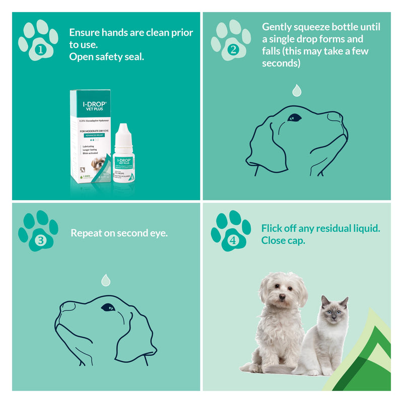 I-DROP VET PLUS: Pet Eye Drops for Dogs | Lubricate Acute/Seasonal Dry Eyes | Superior Comfort | Long-lasting Relief | Fewer Application Needed, 0.25% Hyaluronan | Multi dose Bottle | One Bottle 10 ml - BeesActive Australia