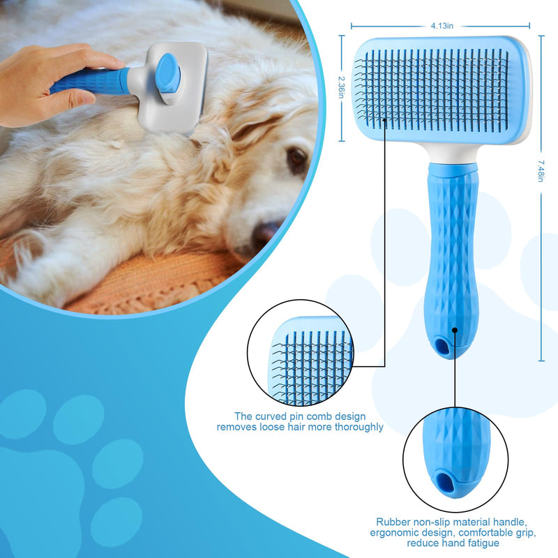 Pet brush，cat brush with release button，dog brush， for grooming Remove loose hair and prevent tangling,fine needle（Blue） - BeesActive Australia