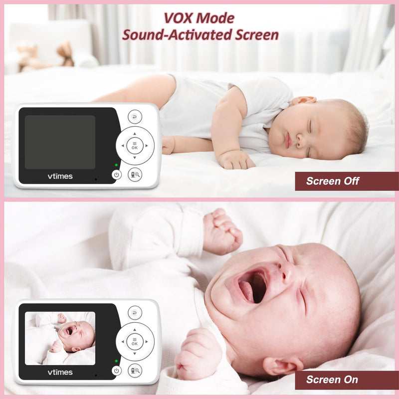Baby Monitor with Camera and Audio, Video Baby Monitor No WiFi Night Vision, 2.4" Screen Portable Baby Camera VOX Mode Pan-Tilt-Zoom Alarm and 1000ft Range, Ideal for Baby/Elderly/Pet - BeesActive Australia