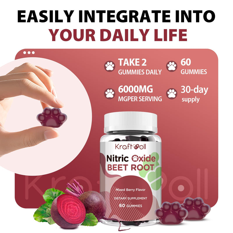 Nitric Oxide Beet Root Gummies – Sugar-Free Beet Chewables, Mixed Berry Flavor with Grapeseed Powder, Pomegranate, Vitamin C & B12 – Nitric Oxide Supplements for Men – 60 Gummies (2 Bottles) 60 Count (Pack of 2)