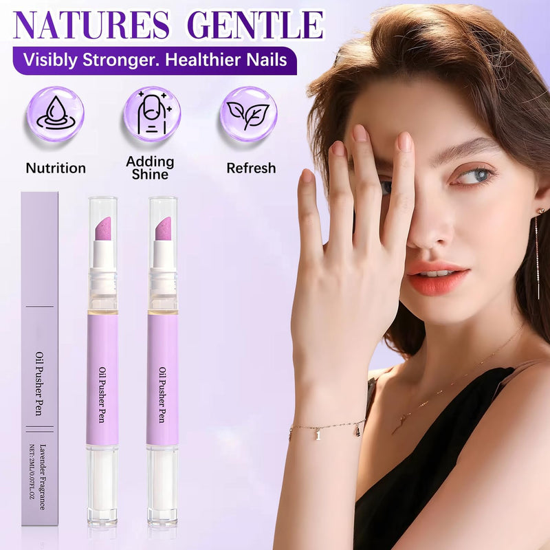 2Pcs 2-in-1 Cuticle Oil Pusher Pen,2026 New Ceramic Cuticle Pusher & Oil Pen,Cuticle Oil Nail Care Pen - Gentle Cuticle Remover for Dry & Damaged Nails,Hangnails,Moisturize Strengthen Brighten