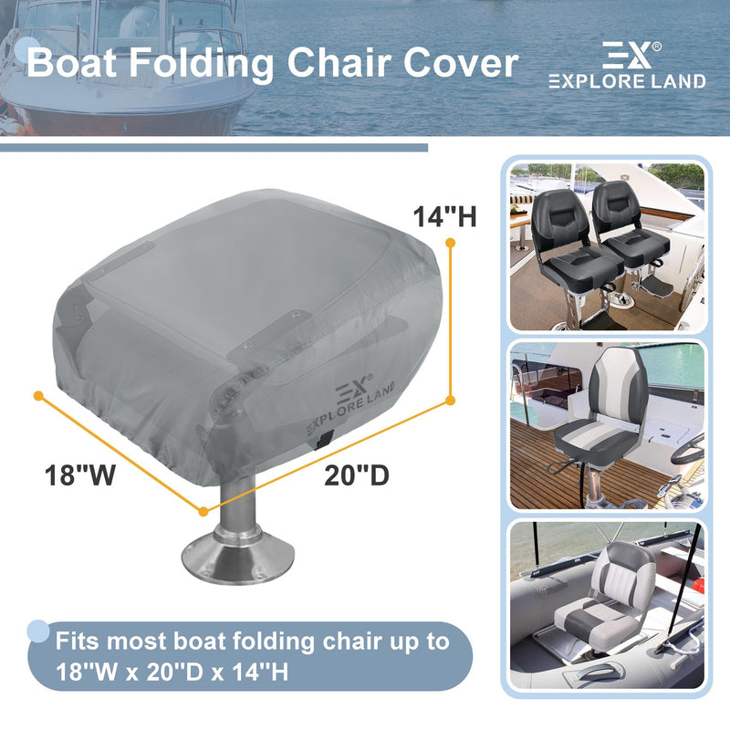 Explore Land Boat Folding Seat Cover - Waterproof 600D Heavy Duty Boat Folding Chair Cover 2 Pack - 18W x 20D x 14H inch, Grey 18"W x 20"D x 14"H Grey - Folding Chair (2 Pack) - BeesActive Australia