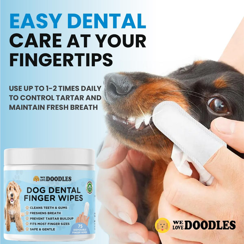 We Love Doodles Dog Teeth Cleaning Wipes & Dog Eye Wipes- Pet Dental Finger Wipes for Dogs, Freshens Breath Dog Dental Wipes, Pre-Soaked Pet Eye Wipes Pads, Safe Dog Eye Cleaner - PawsPlanet Australia