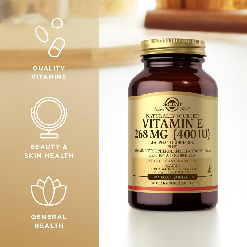 Solgar Vitamin E 268 mg (400 IU) - 100 Vegan Softgels - Naturally Sourced - Non-GMO, Gluten Free - 100 Servings
