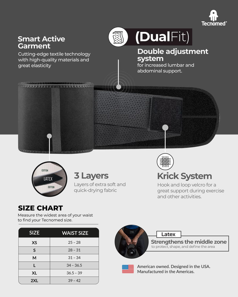 Tecnomed Latex Back Support Belt for Men & Women - Waist Lumbar Support Lower Back Brace for Lower Back Pain Relief Large