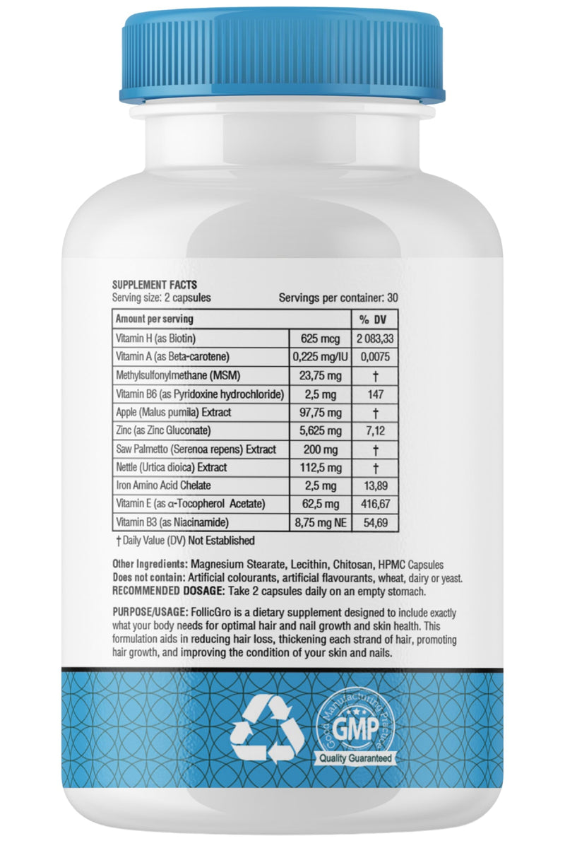 obel Follicgro | Patented Premium DHT Blocker | Saw Palmetto + Biotin + Vitamins + MSM | Hair, Skin & Nails Supplement | 60 Veggie-Capsules | 30 Day Supply | Patented Microsphere Technology