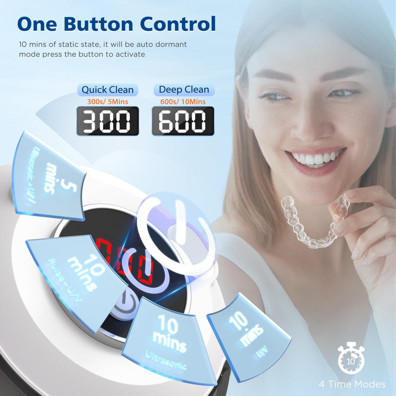 45kHz Retainer Cleaner Machine, 200ML Ultrasonic Dental Cleaning Pod with 4 Modes, Digital Timer, Mouth Guard Cleaner for Denture, Aligner, Braces, Toothbrush, Jewelry and More (White) White