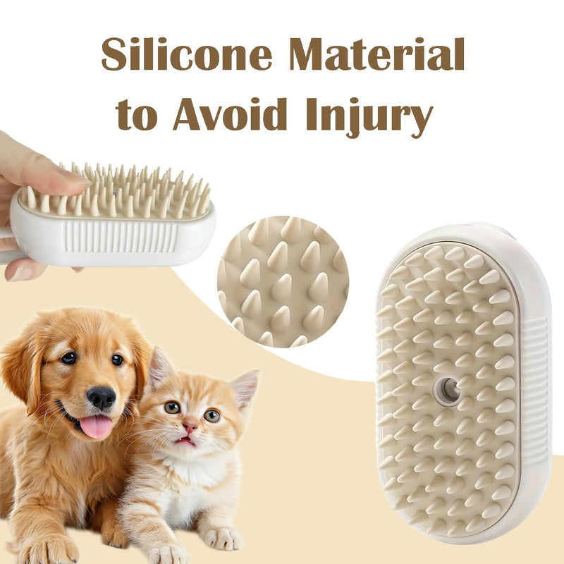 Cat Steam Brush, 3 in 1 Steam Brush for Cats, Cat Steam Brush for Shedding, Long Handle Spritz Defur Comb for Cats Dogs, Cat Brush with Steam, Silicone Cloud Care Cat Brush Cleanser White - BeesActive Australia