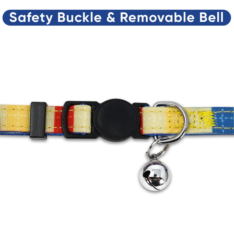 Pawtitas Pet Multicolor Cat Collar with Safety Buckle and Removable Bell Cat Collar Kitten Collar Yellow/Blue/Orange Cat Collar 🍭 Multicolor Yellow / Blue / Orange - BeesActive Australia