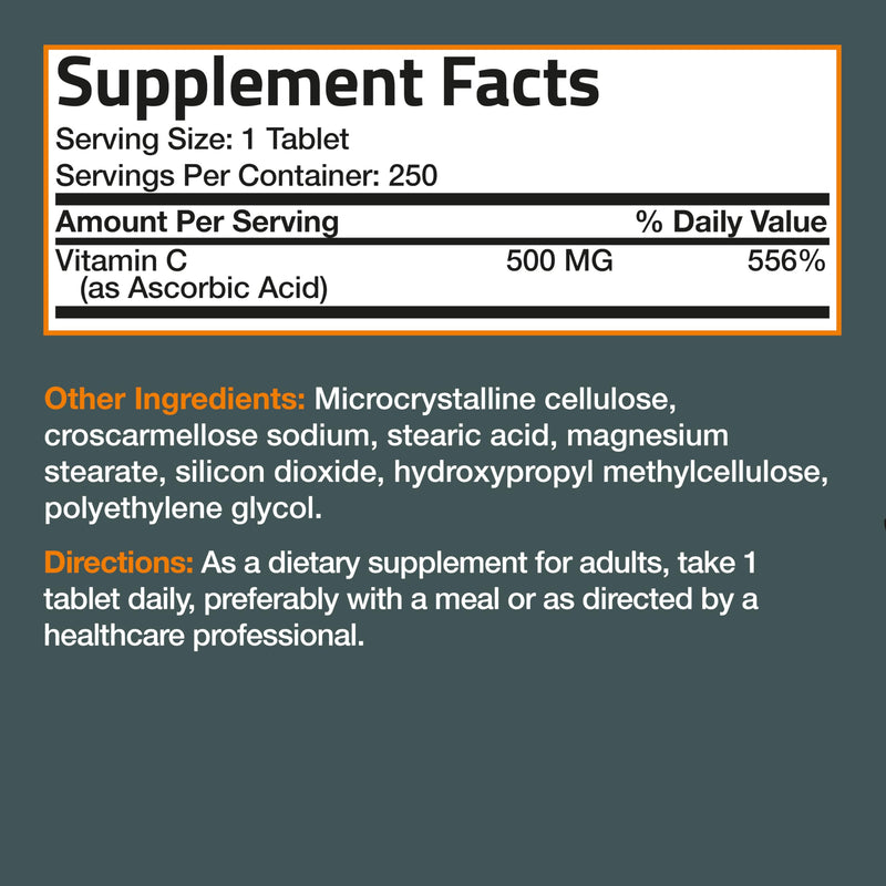 Bronson Vitamin C 500 MG Supports a Healthy Immune System & Antioxidant Protection, Non-GMO, 250 Vegetarian Tablets Unflavored 250 Count (Pack of 1) - BeesActive Australia