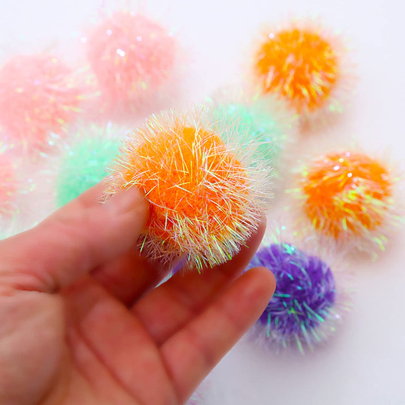 Cat Ball Toy Cat Toy Pom Pom Sparkle Fuzzy Balls 2 Inches Interactive Cat Toy Assorted Color 12 Pack - BeesActive Australia