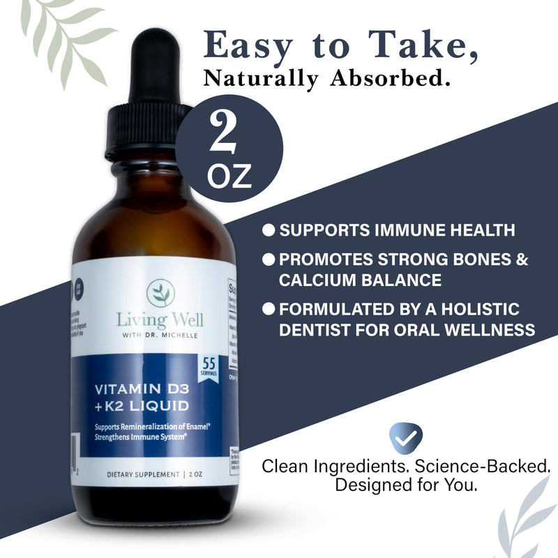 Liquid Vitamin D3 2000 IU with K2 + K1, Immune & Bone Support, 2 oz | Dentist-Developed for Strong Teeth & Calcium Absorption, Non-GMO, Gluten-Free, Soy-Free