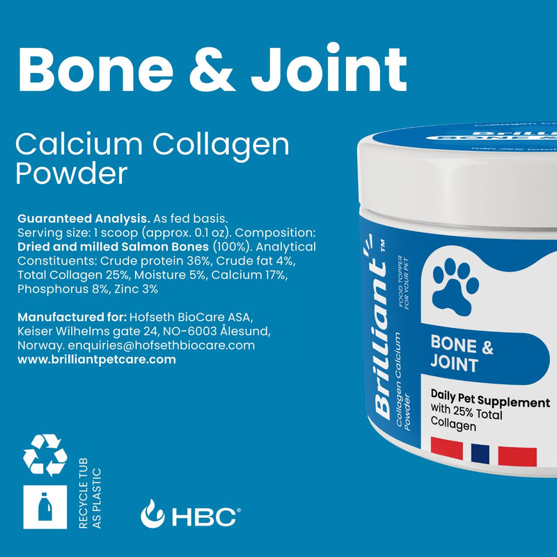 Brilliant Bone & Joint Supplement for Dogs - High Strength Calcium & Collagen Powder for Joint & Hip Support, Essential Supplement for Dog’s of All Ages - 600g