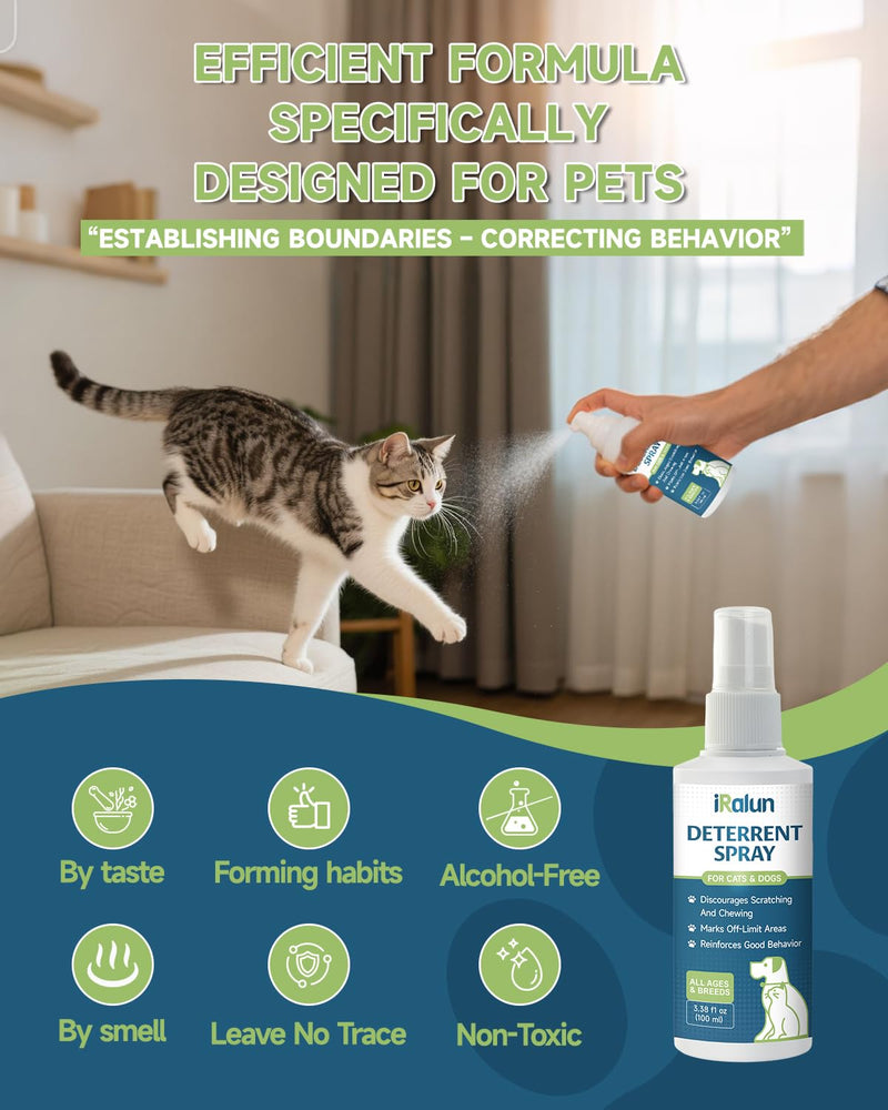 Natural Hairball Relief Liquid for Cats & Pet Deterrent Spray for Cats and Dogs - Indoor & Outdoor Furniture Protection, Stop Scratching, Chewing & Urine Marking