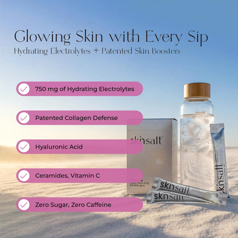 SKIN SALT® Electrolyte Powder Drink Mix - Triple Berry Burst - with Vitamin C, Hyaluronic Acid, Ceramides & DermaVal - Zero Sugar, Zero Caffeine, Vegan - 28 Stick Packs