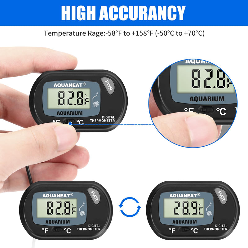 AQUANEAT Aquarium Thermometer, Fish Tank Thermometer, Digital Temperature Test, with Large LCD Display (3 Packs) 3 Packs